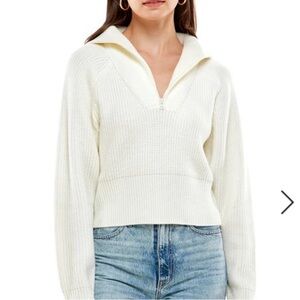 WAYF Nelle Half Zip Sweater in Cream